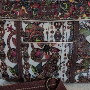 SAKROOTS Multicolor Floral Paisley Shoulder Bag with Brown Trim